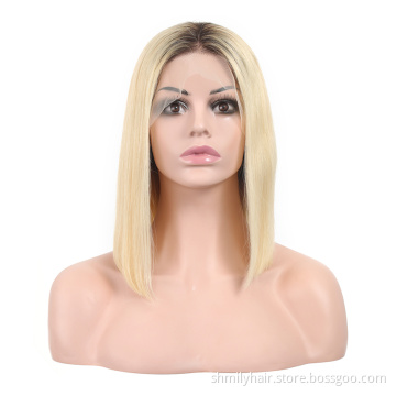 Shmily 1b-613 Blonde Peruvian Cuticle Aligned Lace Frontal Human Hair Wig Bob Silky Straight Unprocessed Virgin Human Hair